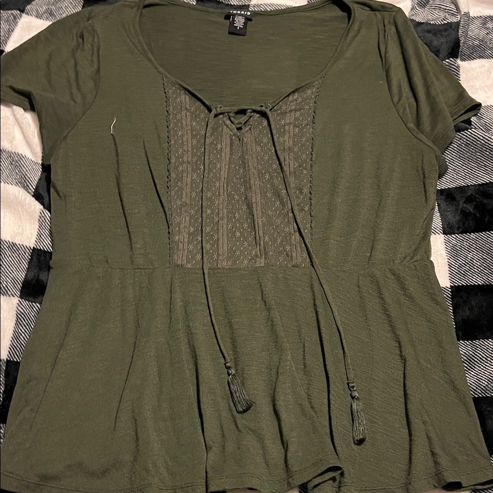 torrid 1 Olive Green Lace-Front Peplum Tunic